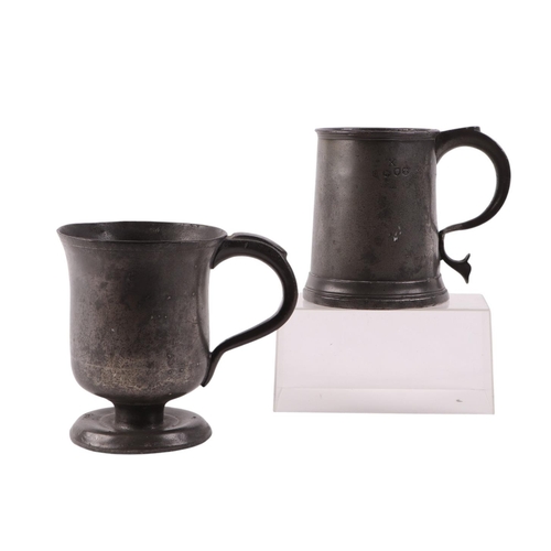 535 - An early Georgian pewter unlidded pint mug with makers marks, circa 1720 (old damage and repairs), 1... 