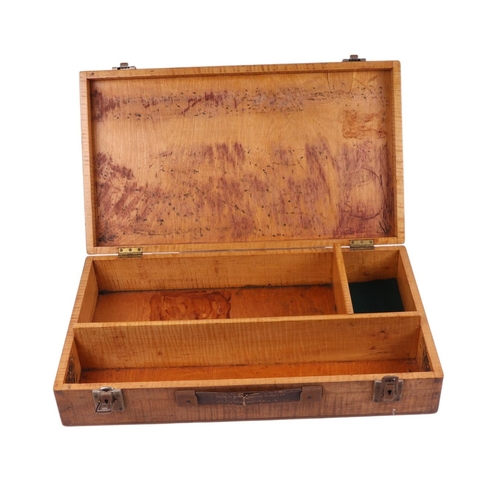 549 - A wooden briefcase type box with sectioned interior, 60cms wide.