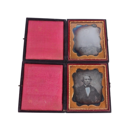 607 - Four 19th century leather cased daguerreotypes; together with a leather cased ambrotype; and two fra... 