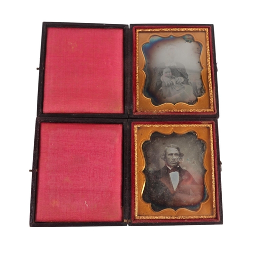 607 - Four 19th century leather cased daguerreotypes; together with a leather cased ambrotype; and two fra... 