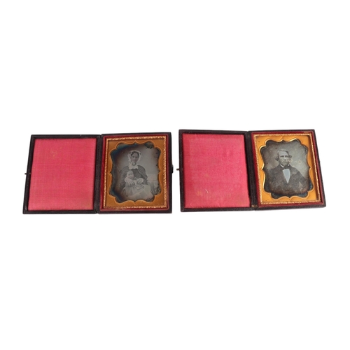 607 - Four 19th century leather cased daguerreotypes; together with a leather cased ambrotype; and two fra... 