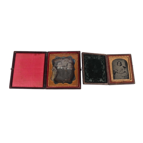 607 - Four 19th century leather cased daguerreotypes; together with a leather cased ambrotype; and two fra... 