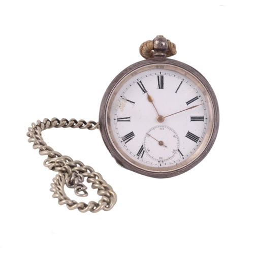 629 - A silver cased open faced pocket watch, the white enamel dial signed 'Hamilton & Inches' with Roman ... 