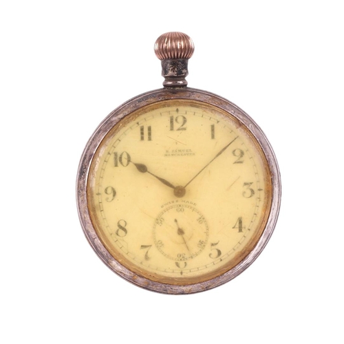 629 - A silver cased open faced pocket watch, the white enamel dial signed 'Hamilton & Inches' with Roman ... 