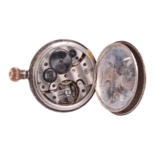 629 - A silver cased open faced pocket watch, the white enamel dial signed 'Hamilton & Inches' with Roman ... 