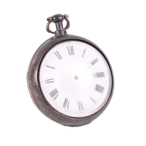 630 - An early 19th century silver cased open faced pear cased pocket watch, the white enamel dial with Ro... 