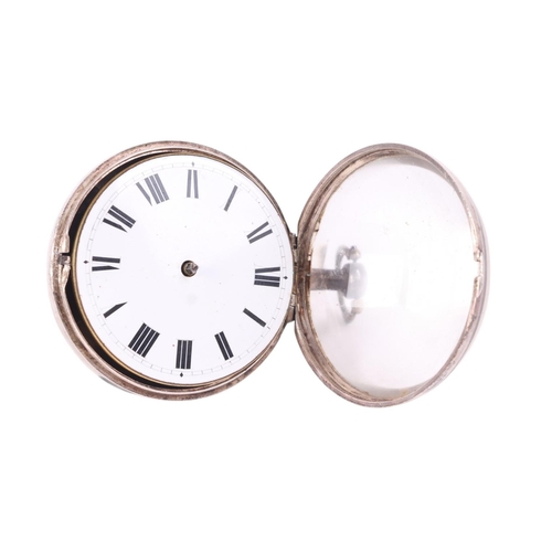 630 - An early 19th century silver cased open faced pear cased pocket watch, the white enamel dial with Ro... 