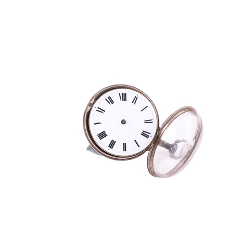 630 - An early 19th century silver cased open faced pear cased pocket watch, the white enamel dial with Ro... 