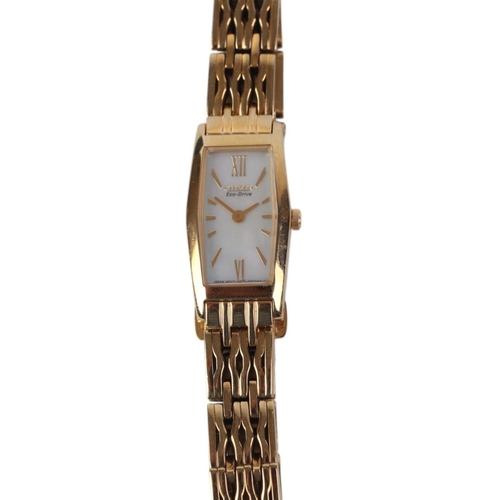 637 - A ladies boxed Citizen Eco-Drive watch with mother of pearl face and bracelet strap.