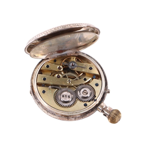 643 - A silver cased open faced pocket watch with fancy silver Albert chain and silver fob; together with ... 