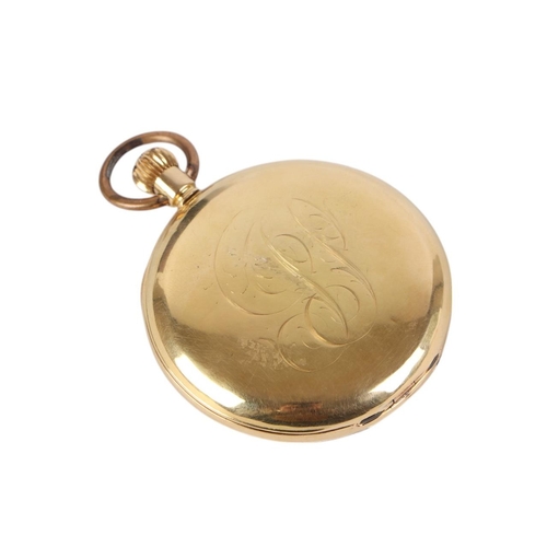 646 - An 18ct gold cased full hunter pocket watch, the white enamel dial with Roman numerals and subsidiar... 