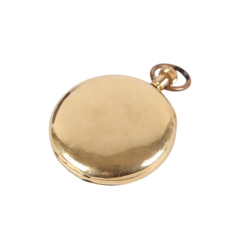 646 - An 18ct gold cased full hunter pocket watch, the white enamel dial with Roman numerals and subsidiar... 