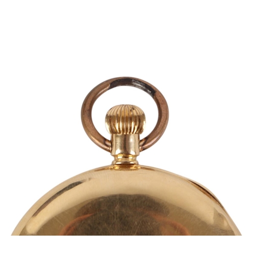 646 - An 18ct gold cased full hunter pocket watch, the white enamel dial with Roman numerals and subsidiar... 