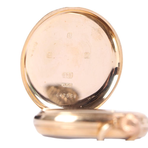 648 - A 9ct gold open faced pocket watch, the white enamel dial signed 'Kemp Bros', with Arabic numerals a... 