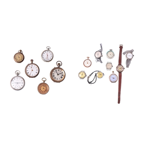 650 - A quantity of open faced pocket watches and fob watches; together with a group of vintage wristwatch... 