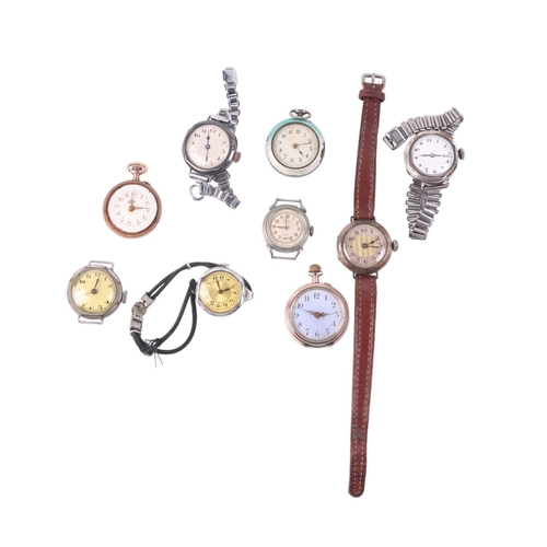 650 - A quantity of open faced pocket watches and fob watches; together with a group of vintage wristwatch... 