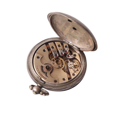 653 - A silver cased full hunter pocket watch; together with an oversized steel cased regulator open faced... 