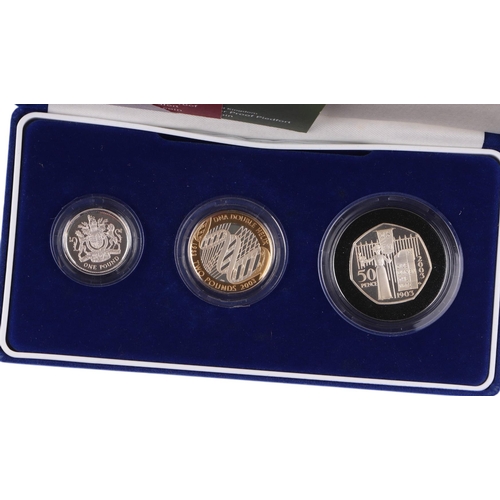 668 - 2003 UK Piedfort Silver Proof set with £2, £1 and 50p coins, with Certificate of Authenticity.