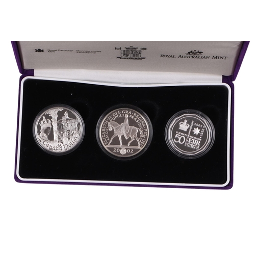 669 - 2002 Silver Proof Royal Mint Accession set, UK, Canada and Australia, with Certificates of Authentic... 