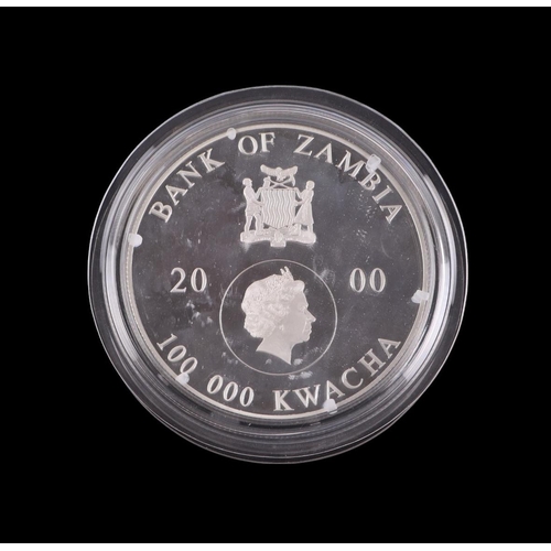 692 - A Republic of Zambia 100 Years Queen Mother 3kg silver commemorative coin, boxed.