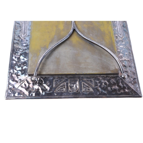 726 - An Art Nouveau silver plated strut table mirror, overall 30 by 41cms.Condition ReportGood overall co... 