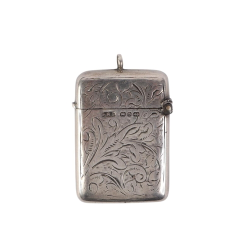 732 - A silver cigarette case with engine turned decoration; together with a silver vesta case, 103g (2).