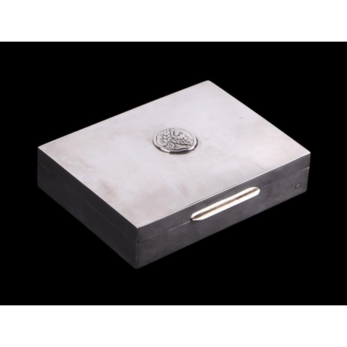 733 - A 925 silver table top cigarette box, 13cms wide, gross 258g, a Sterling silver napkin ring together... 