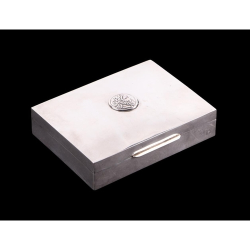 733 - A 925 silver table top cigarette box, 13cms wide, gross 258g, a Sterling silver napkin ring together... 