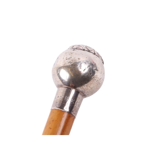 74 - A Swaine & Adeney silver mounted swagger stick with Bedfordshire & Hertfordshire Foresters emblem, B... 