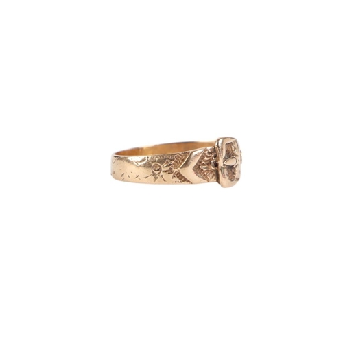 775 - A 9ct gold buckle ring, approx UK size M, 1.8g.