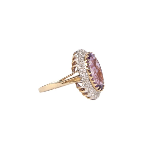 783 - A 9ct gold amethyst and diamond cluster ring, approx UK size J, 5g.