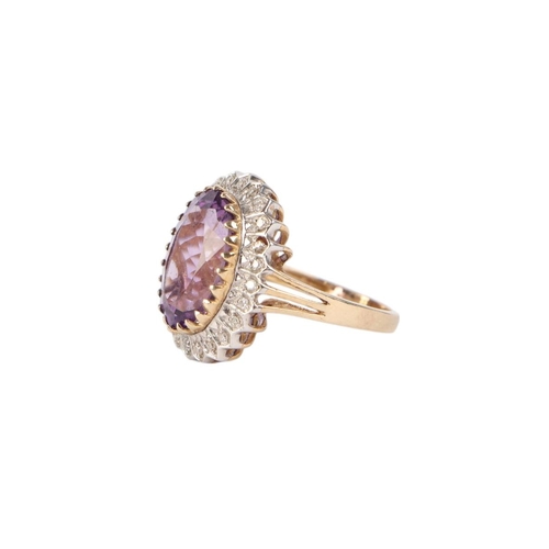 783 - A 9ct gold amethyst and diamond cluster ring, approx UK size J, 5g.