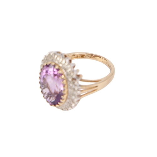 783 - A 9ct gold amethyst and diamond cluster ring, approx UK size J, 5g.