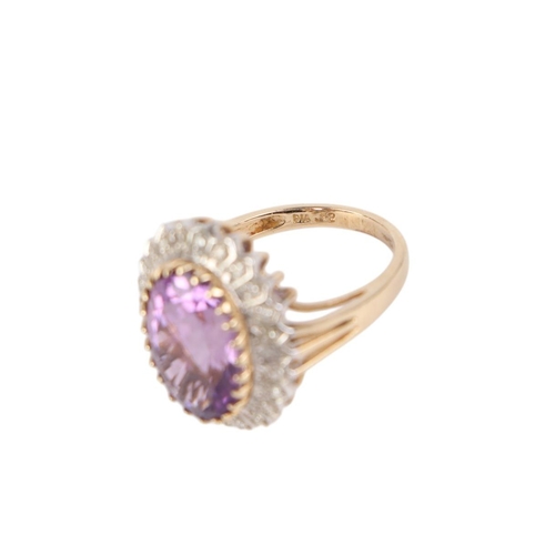 783 - A 9ct gold amethyst and diamond cluster ring, approx UK size J, 5g.