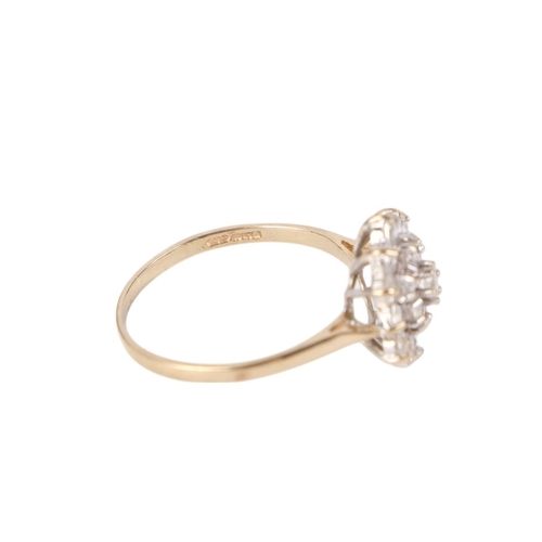 800 - A 9ct gold white stone cluster ring, approx UK size R, 2.3g.