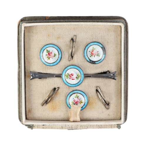 830 - A set of Charles Horner silver and enamel buttons; together with a matching bar brooch and an Egypti... 