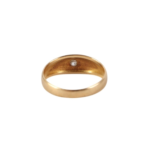 835 - An 18ct gold gypsy ring set with a single diamond, approx UK size L, 2.7g.