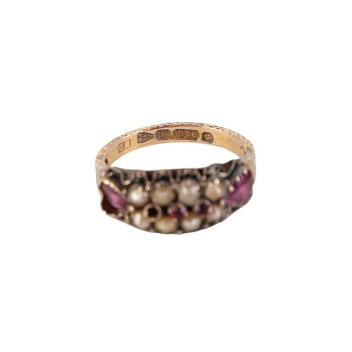 836 - A Victorian 15ct gold garnet and pearl ring, approx UK size N, 2.2g.Condition ReportOne of the small... 