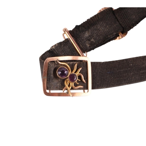 849 - A ladies 9ct gold cased wristwatch; together with a 9ct gold mounted ribbon bracelet with amethyst s... 