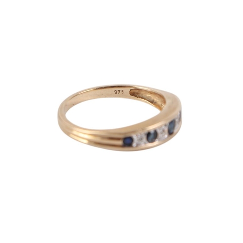 854 - A 9ct gold diamond and sapphire ring, approx UK size O, 2.1g; together with a 9ct gold wedding band,... 