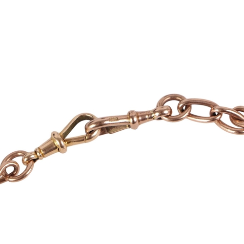 858 - A 9ct rose gold pocket watch chain, 40cms long, 30.3g.