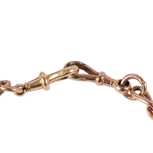 858 - A 9ct rose gold pocket watch chain, 40cms long, 30.3g.