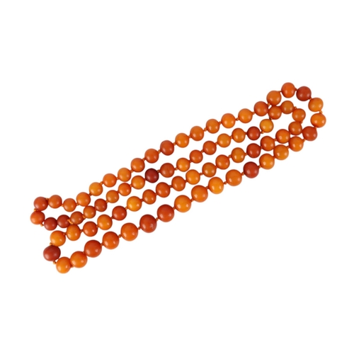 864 - A graduated amber bead necklace, 70g, the largest bead approx 12mm diameter.