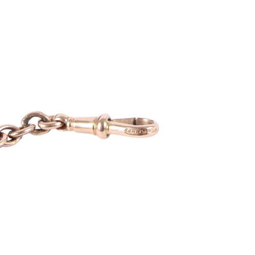 868 - A 9ct rose gold Albert pocket watch chain with T bar and dog clip, 36cms long, 16g.