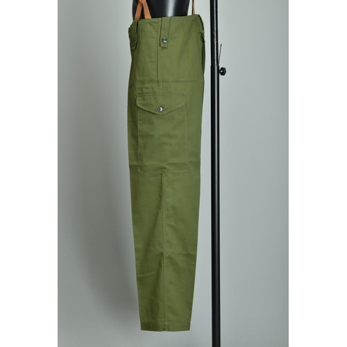 87 - 1950s Uniform Trousers, denim overalls in olive green; together with another pair of trousers (ref: ... 