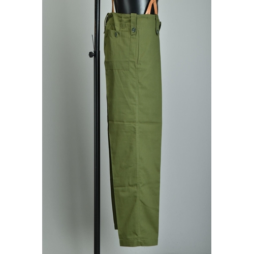 87 - 1950s Uniform Trousers, denim overalls in olive green; together with another pair of trousers (ref: ... 