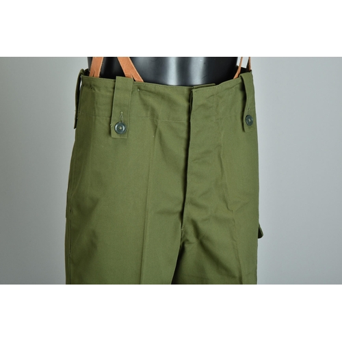 87 - 1950s Uniform Trousers, denim overalls in olive green; together with another pair of trousers (ref: ... 