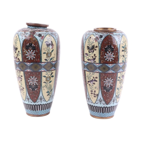 901 - A pair of Japanese Meiji period cloisonné vases, 24cms high.Condition ReportBoth with damages... 