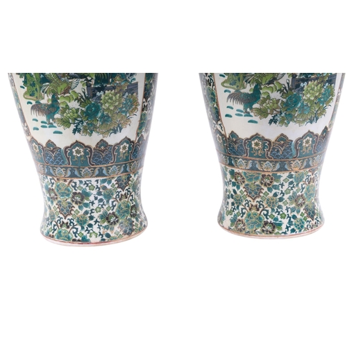 903 - A pair of large modern Chinese style famille vert floor vases, 59cms high (both a/f).