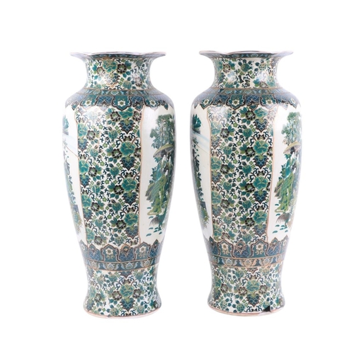 903 - A pair of large modern Chinese style famille vert floor vases, 59cms high (both a/f).